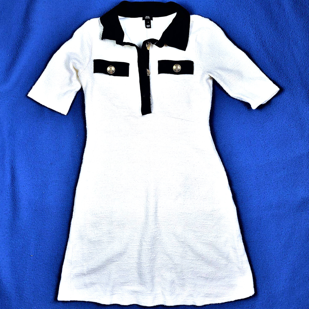 River Island White Boucle Shift Mini Dress Sz8 #1072